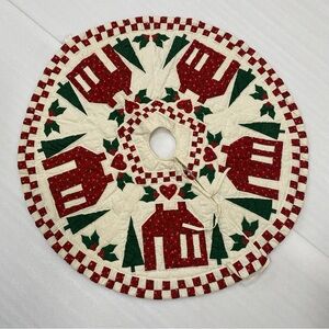 LLBean Freeport Main Quilted Appliqué Christmas Tree Skirt Country Retro EUC